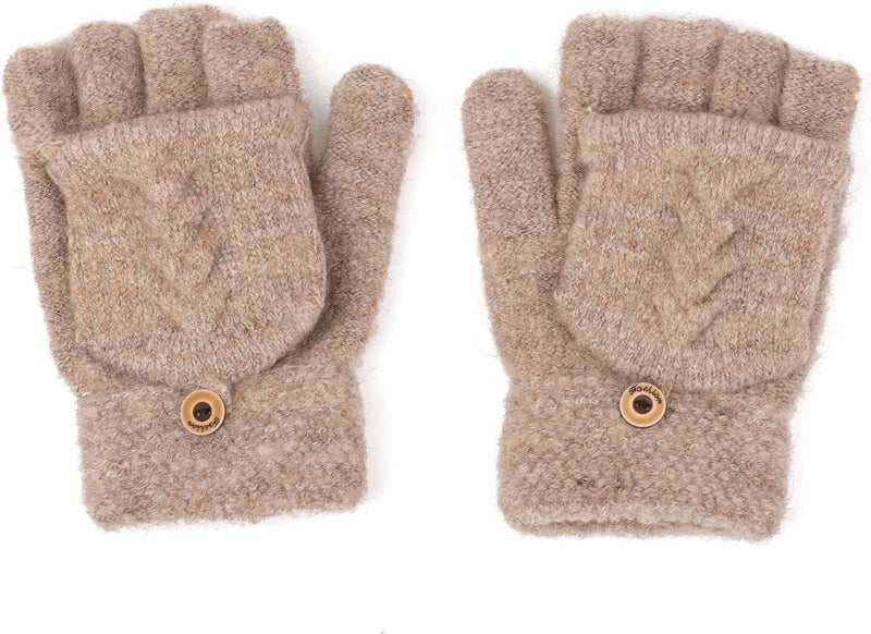 F Flammi Flammi Women's Warm Knitted Fingerless Gloves Convertible Mittens - Image 2